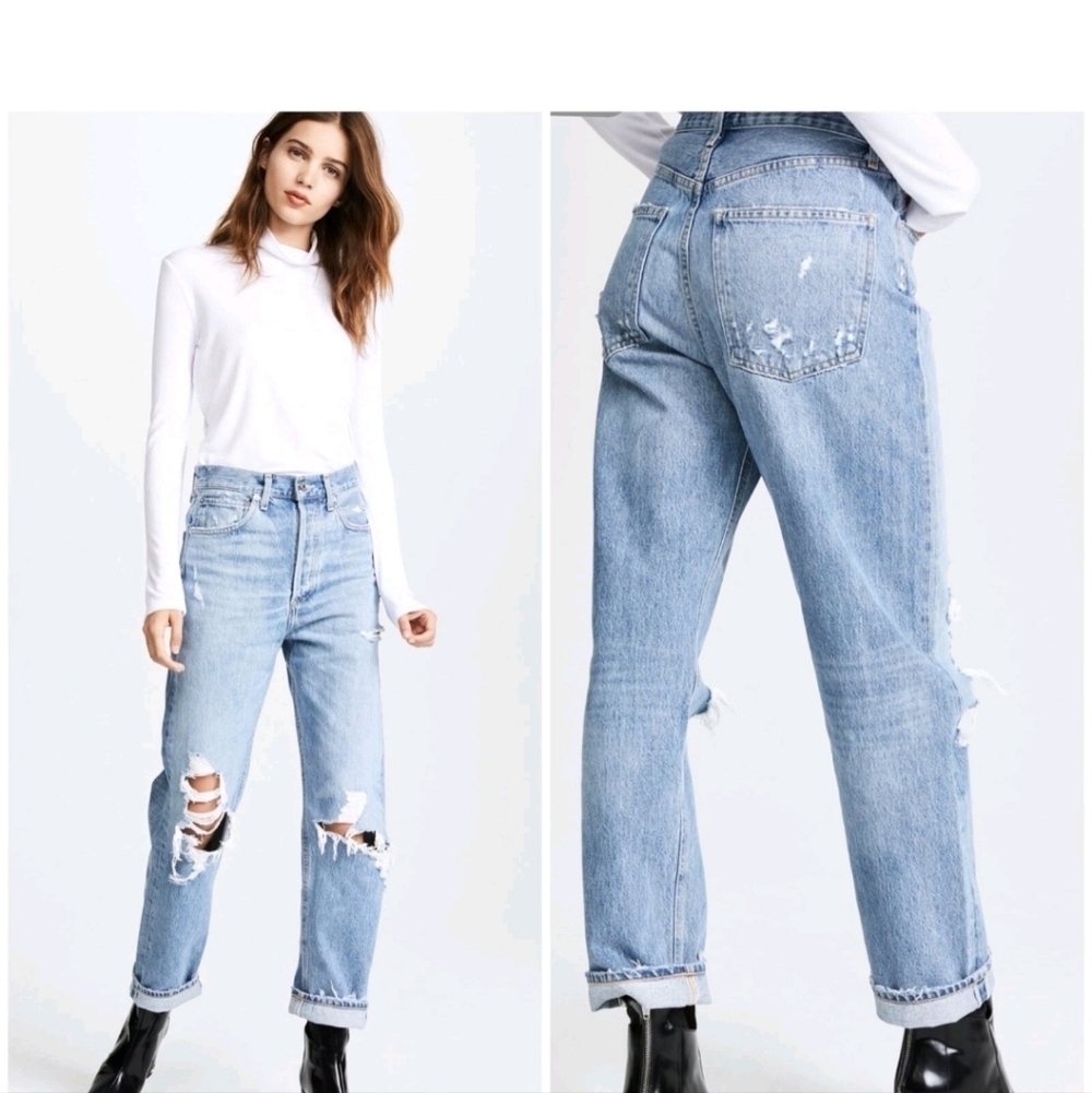 Agolde 90s Jeans in Fall Out Distressed Mid Rise Loose Fit Button Fly Sz 23